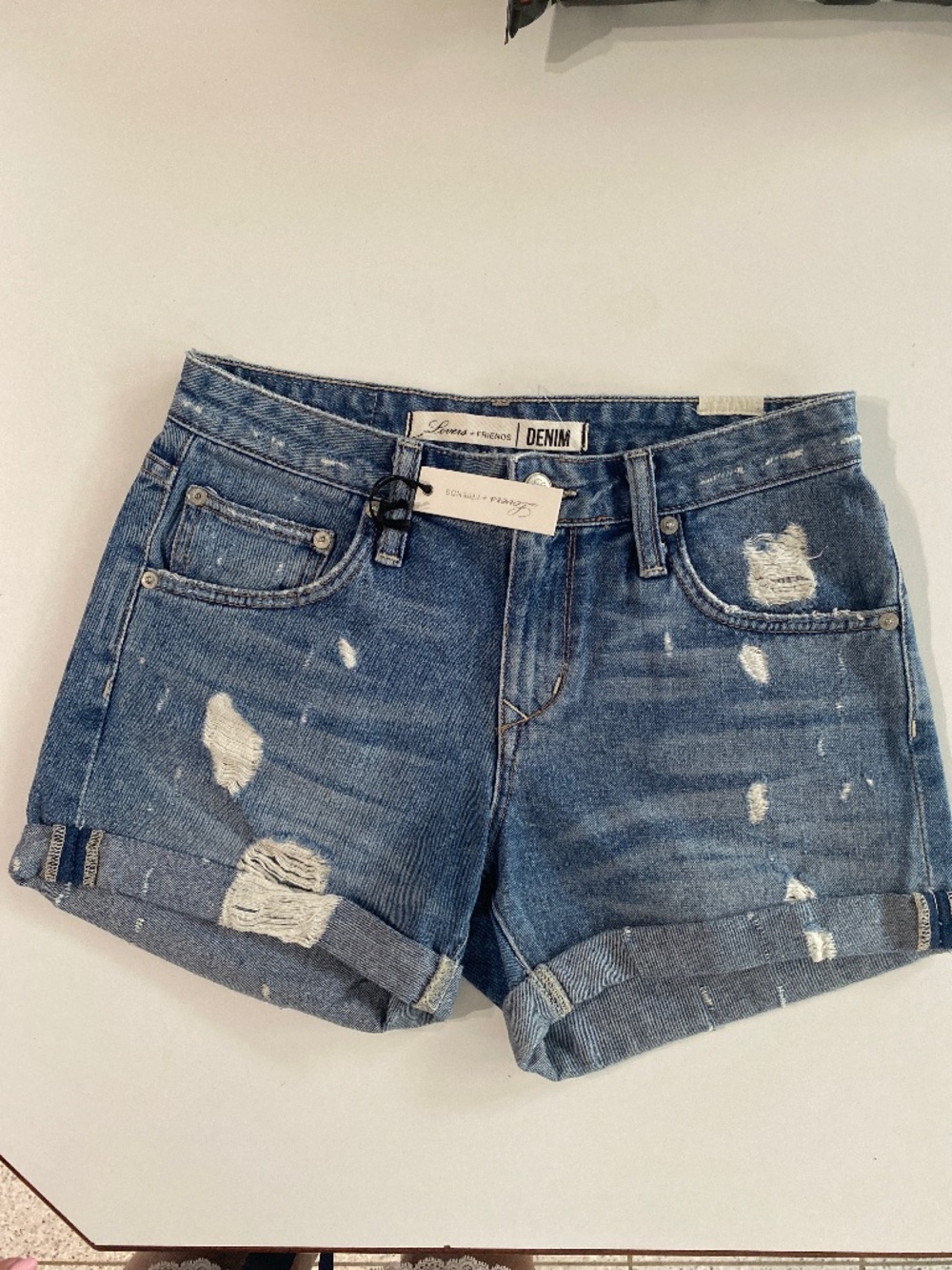 New Lovers + Friends boyfriend distressed blue Jean shorts size 24